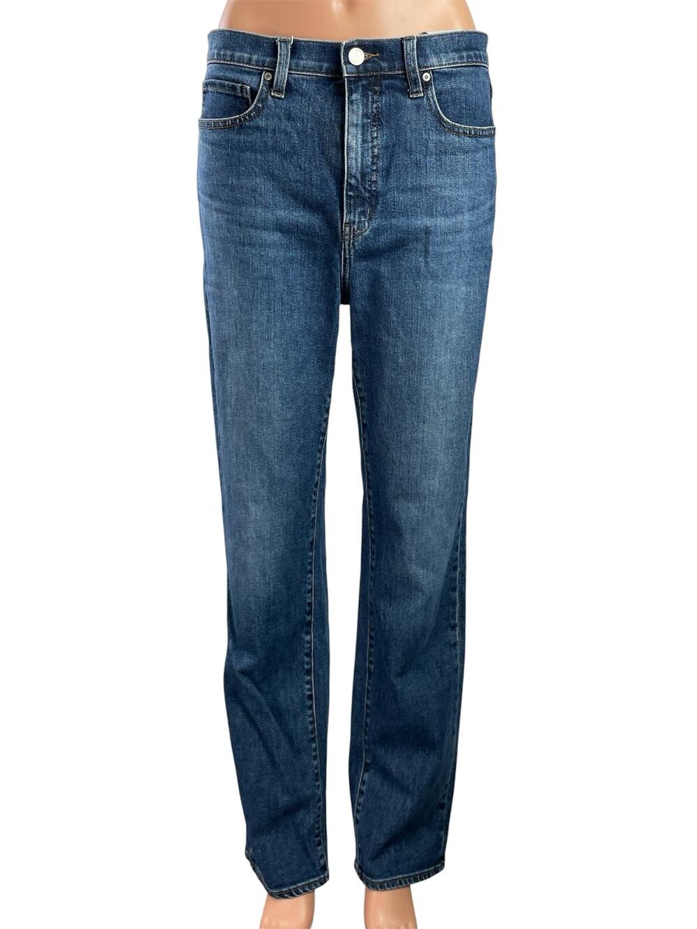 Uniqlo Womens Blue Medium Wash Mid Rise Straight Leg Denim Jeans Pants Size 28